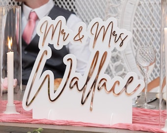 Personalised Freestanding Mr and Mrs Sign | Custom Freestanding Last Name Sign | Freestanding Table Decor | Sweetheart Table |Top Table Sign