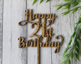 Happy 21st Birthday Cake Topper, Twenty one, 21st Birthday, 21, 21st Cake Topper, Timber or Acrylic.