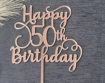 Happy 50th Birthday Cake Topper Fifty 50th Birthday 50, 50th Cake Topper Pretty Crusive font for girl Happy 50 cake decor