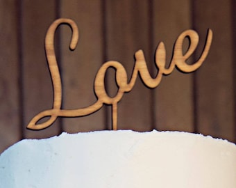 Topper per torta AMORE. Torta nuziale, decorazione per torta di anniversario. Torta di fidanzamento, San Valentino, in legno o acrilico.
