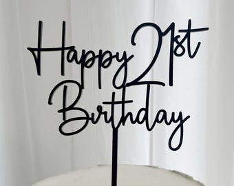 21st Birthday Cake Topper, Modern Script Cake Topper, Happy 21st Birthday