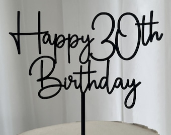 30th Birthday Cake Topper, Modern Script Cake Topper, Happy 30th Birthday