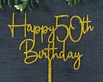 50th Birthday Cake Topper, Modern Script Cake Topper, Happy 50th Birthday