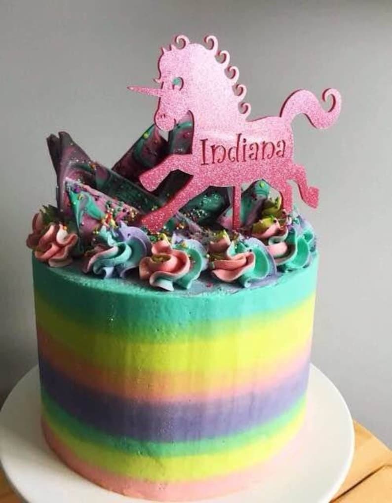 Unicorn Customised Happy Birthday Cake Topper With Name Etsy