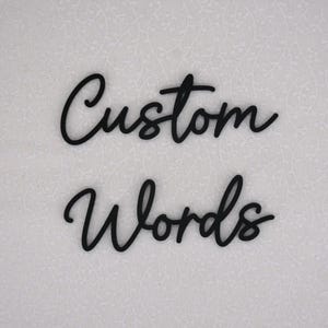 Pode incluir: Texto preto em itálico sobre fundo branco. As palavras "Custom" e "Words" são exibidas em uma fonte elegante e manuscrita. As letras estão conectadas, criando um design fluido e elegante.