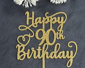 90th Birthday Cake Topper, Elegant Acrylic Cake Decor