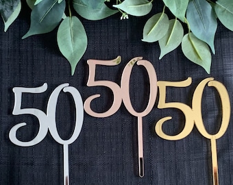 50 Cake Topper, 50th, Fifty, Happy 50th, 50 Birthday Cake Topper, Acrylic or Timber. QUICK NEXT DAY Post. Multi Colours + Sizes
