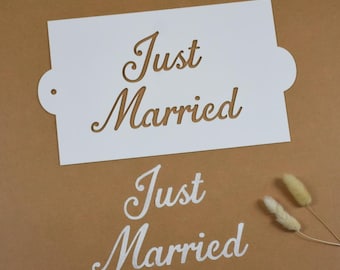 Just Married Tiramisu Stencil | Wedding Dessert Cake Decorating Tool | Reusable template