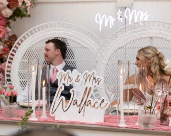 Personalised Freestanding Mr and Mrs Sign | Custom Freestanding Last Name Sign | Freestanding Table Decor | Sweetheart Table |Top Table Sign