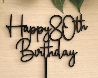 Modern Script 80th Birthday Cake Topper, Elegant Celebration Detail