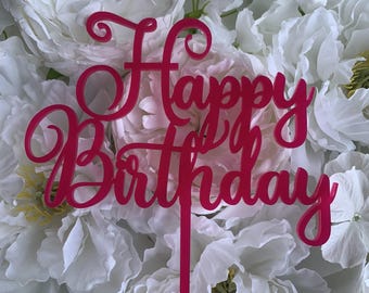 Happy Birthday Cake Topper, Elegant Script Cake Topper, Feminine Birthday Decoration.