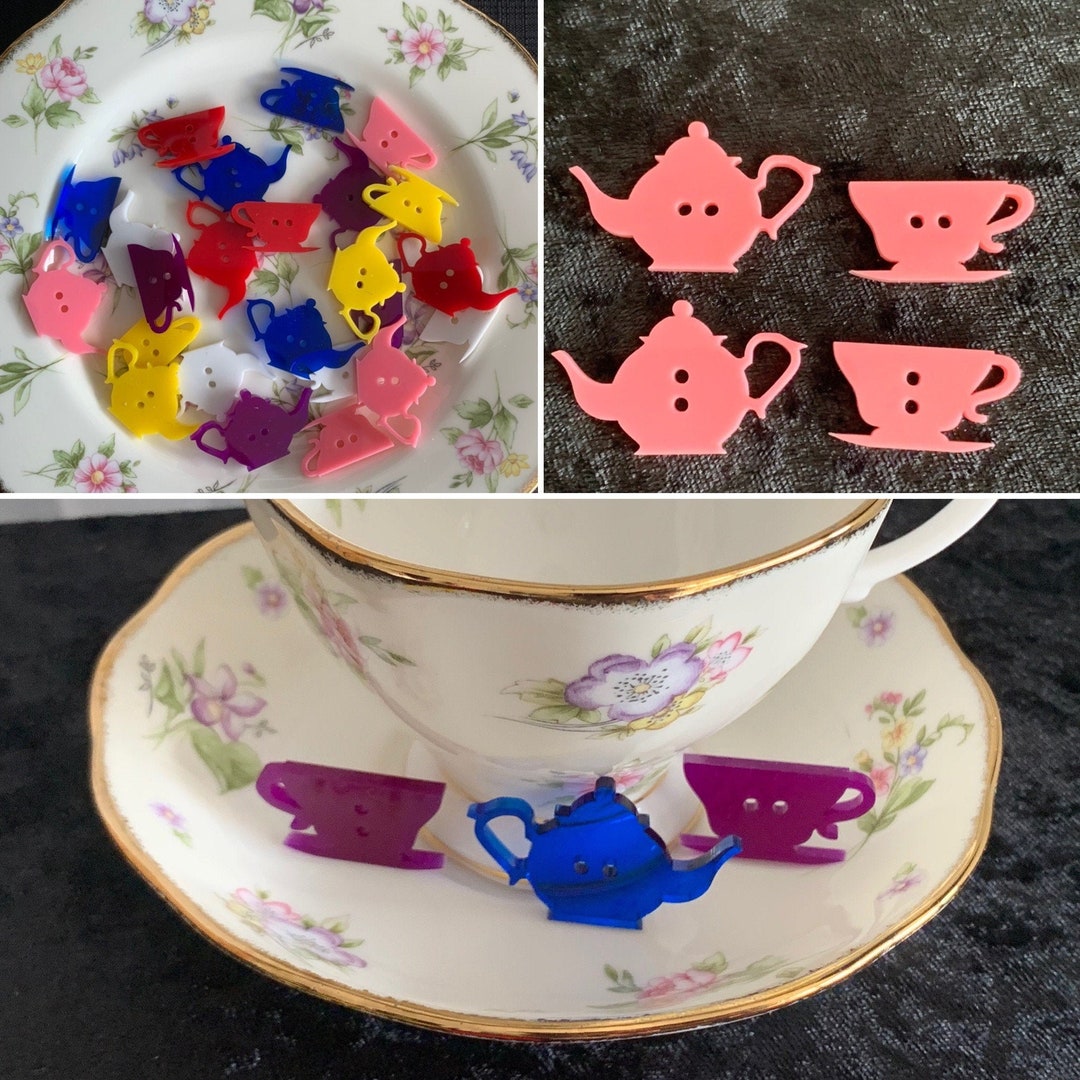 Teapot and Teacup Buttons Decorative Craft Buttons Laser Cut Acrylic