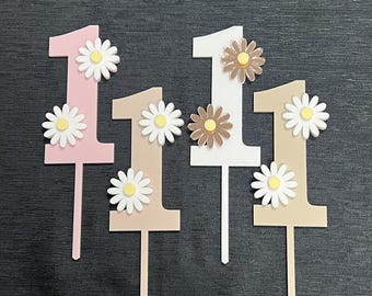 Number 1 Cake Topper with Daisies  First Birthday Acrylic Cake Topper  Floral Baby Cake Decoration  Daisy Theme Party Daisy Number