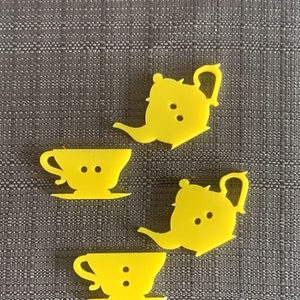 Teapot and Teacup Buttons - Decorative Craft Buttons - Laser Cut Acrylic Perspex - 3mm Thick - Handmade - Various Colours Available image 2
