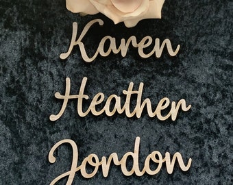 Place names, wedding name place cards, Laser Cut place names. Wedding Favour. Timber, MDF or Acrylic various colour inc Glitter & Mirror.