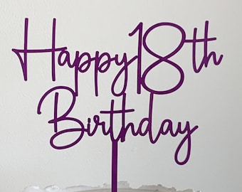 18th Birthday Cake Topper, Modern Script Cake Topper, Happy 18th Birthday