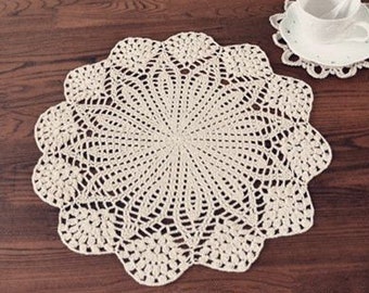 Again@ Nice Lovely Fine Yarn Hand Crochet Round Cotton Doily White 32cm