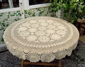 Country living hand crochet Round tablecloth, handmade floral table cover, lace table topper for home decor Color and Size Options