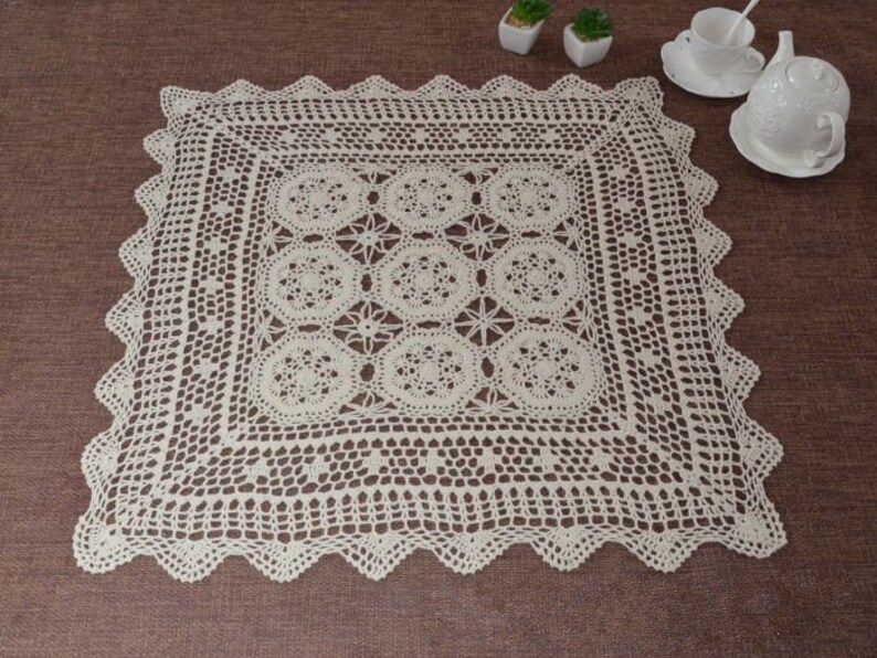 Hand Crocheted 28 Square Table Cover Vintage Style Etsy