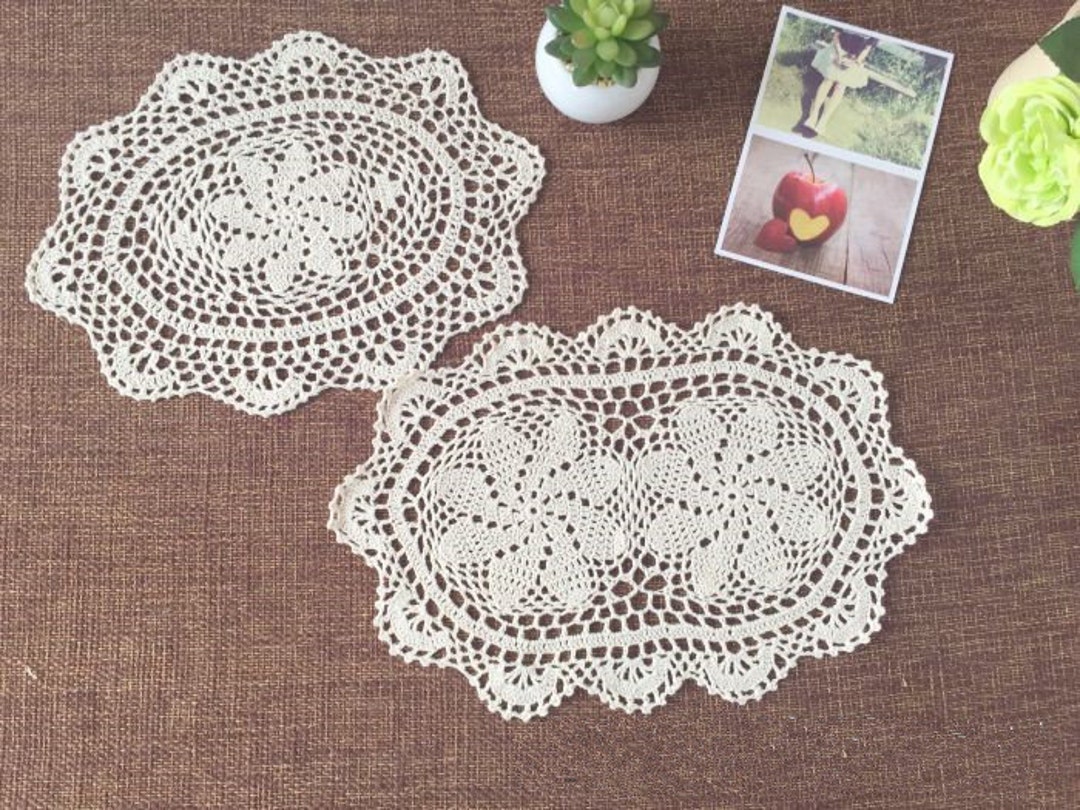 Set 6 Pcs Hand Crocheted Oval Placemats Chic Pattern Doilies Etsy