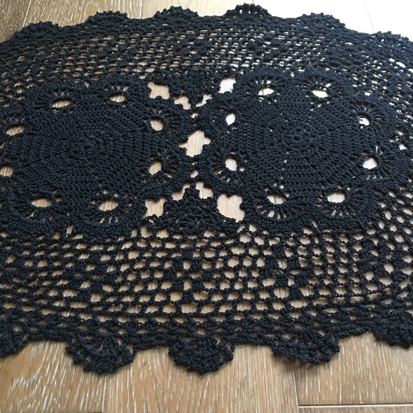 Hand Crocheted Black Placemats Oval Gothic Black Oval Table Etsy