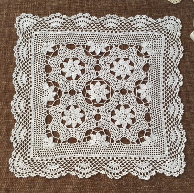 Hand crocheted 24 square tablecloth 100 handmade table Etsy