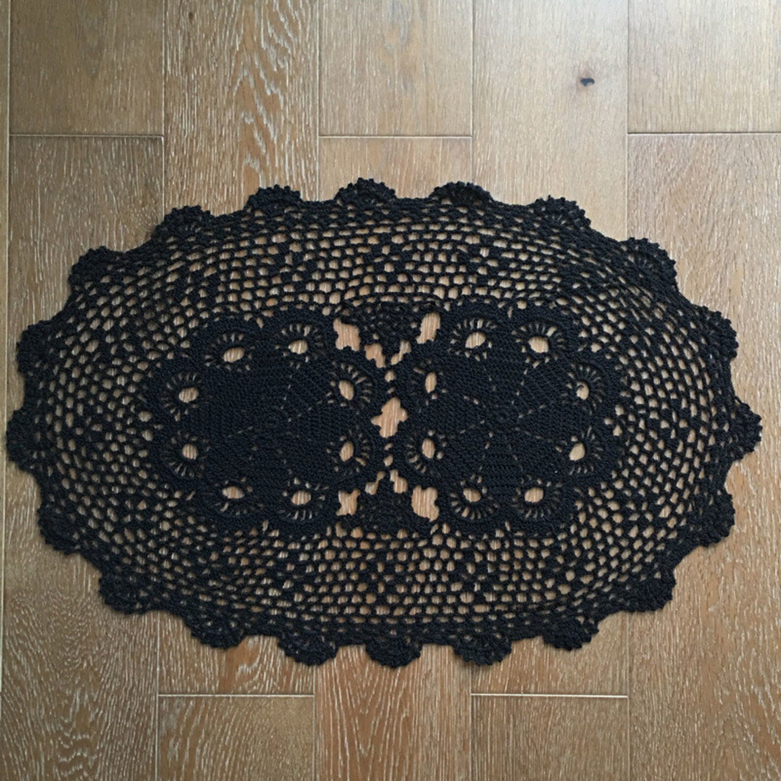 Hand Crocheted Black Placemats Oval Gothic Black Oval Table Etsy