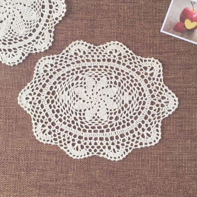Set 6 Pcs Hand Crocheted Oval Placemats Chic Pattern Doilies Etsy