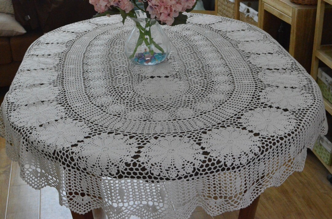 Delicate Crochet Tablecloth Oval, 100 Hand Crocheted Table Cover