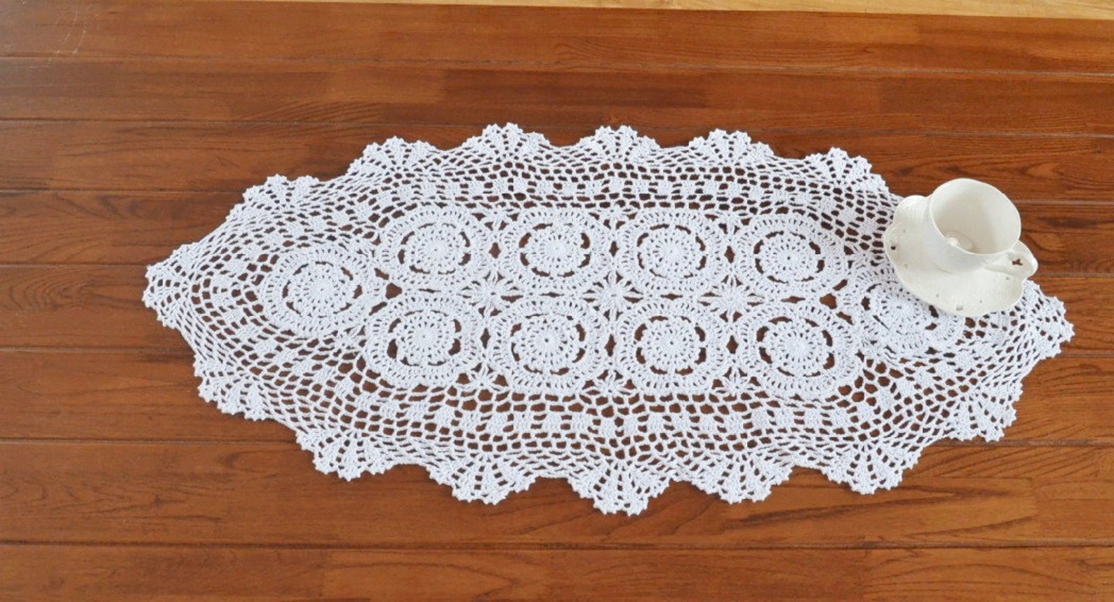 Hand crochet table runner oval handmade floral table overlay Etsy