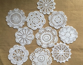 Set of 10 pcs ~ Assorted hand crochet round doilies, lovely round coasters, floral round table doilies for home wedding decor ~ (6-7)" round