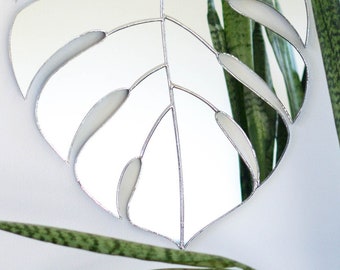Monstera Stained Glass Mirror,Mirror Wall Decor, Bathroom Mirror, Large Floor Mirror, Home Decor, Cozy, Urban Jungle, Gift For Her