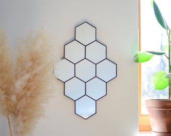 Wabenspiegel, Geometrischer Spiegel, Wandspiegel, Hexagon Spiegel, großer Spiegel