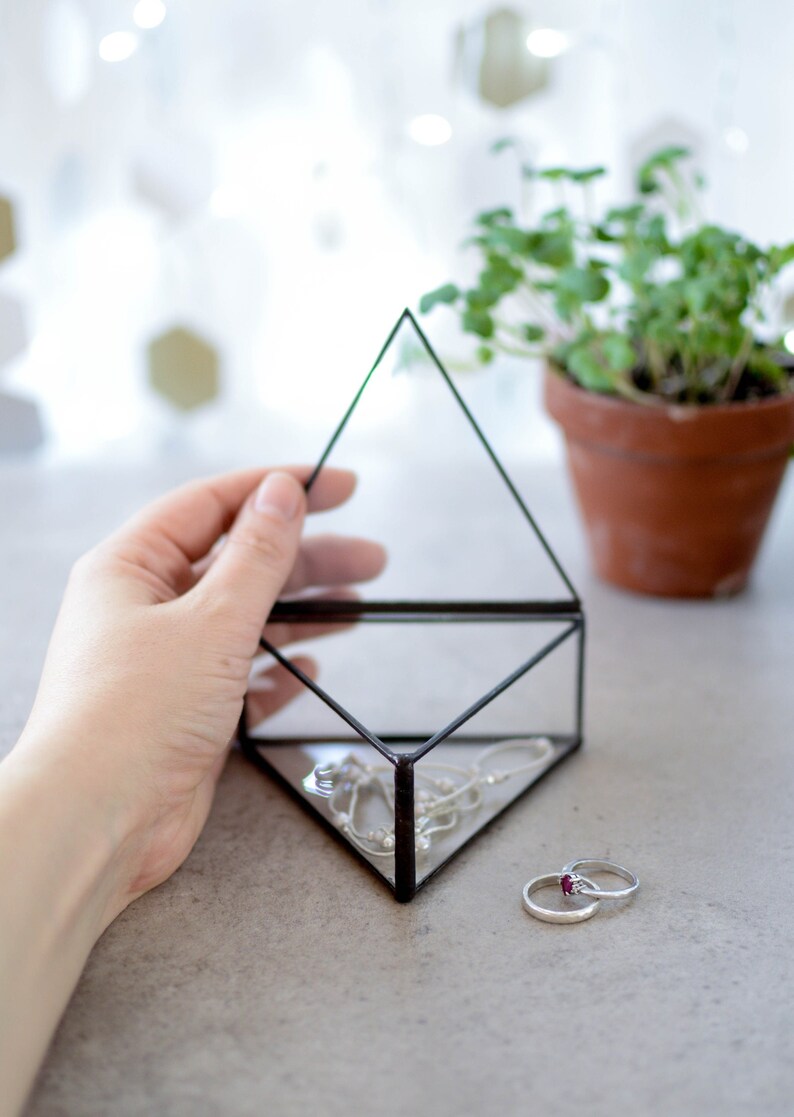 Jewelry Holder,Stained Glass Wedding Ring Box, Ring Dish, Ring Display, Triangle Box, Wedding Ring Holder /JB01/ image 1