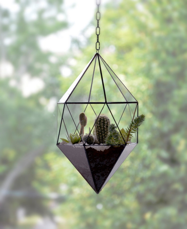 Stained Glass Terrarium Hanging Glass Terrarium Large Geometric Planter