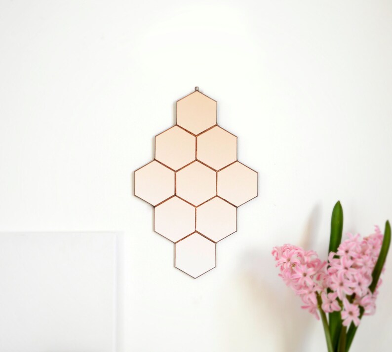 Small Honeycomb Mirror Geometric Wall 9 Hexagon
