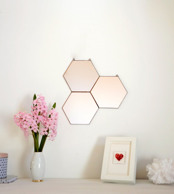 Small 3 Hexagon Mirror Honeycomb Geometric Wall