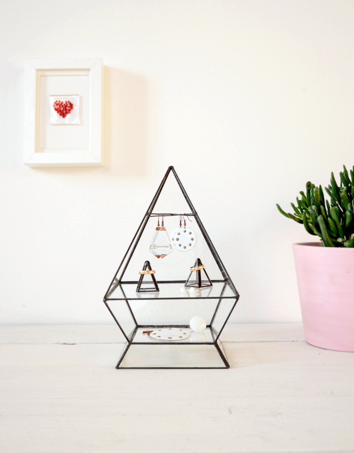 Terrarium en Verre Pyramidal, Porte-Bijoux Géométriques, Terrarium Teinté, Boîte d'affichage Pyramid