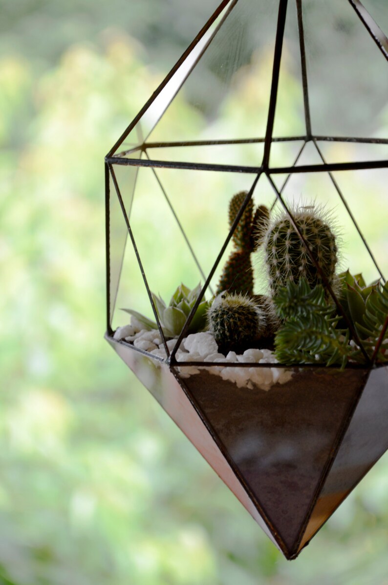 Stained Glass Terrarium Hanging Glass Terrarium Large Geometric Planter
