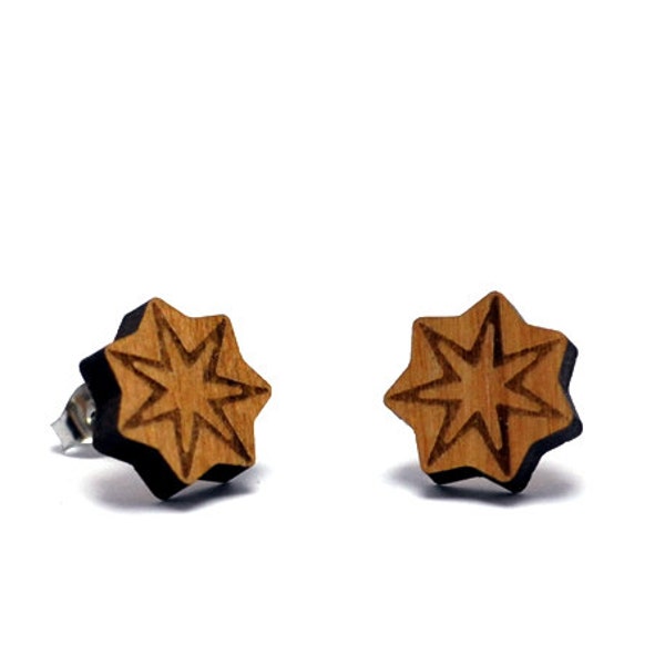 Star Earrings, Geometric Earrings, Stud Earrings, Patterned Earrings, Wood Earrings, Laser Cut Earrings