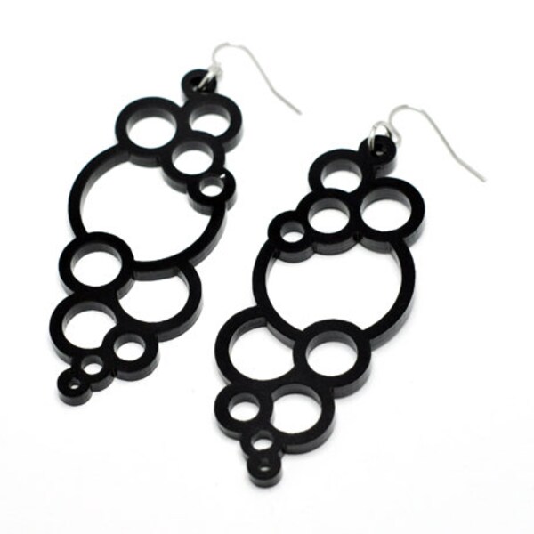 CLOSING DOWN SALE Bubble Earrings, Laser Cut Earrings, Circle Earrings, Geometric Earrings, Cute Earrings, Black Acrylic Earrings