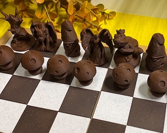 Fairy Tale Mini Chess Pieces - Unique 3D Printed Wooden Chess Set, Small Woodland Fantasy Chess Gift Set - 1.7" Frog Prince