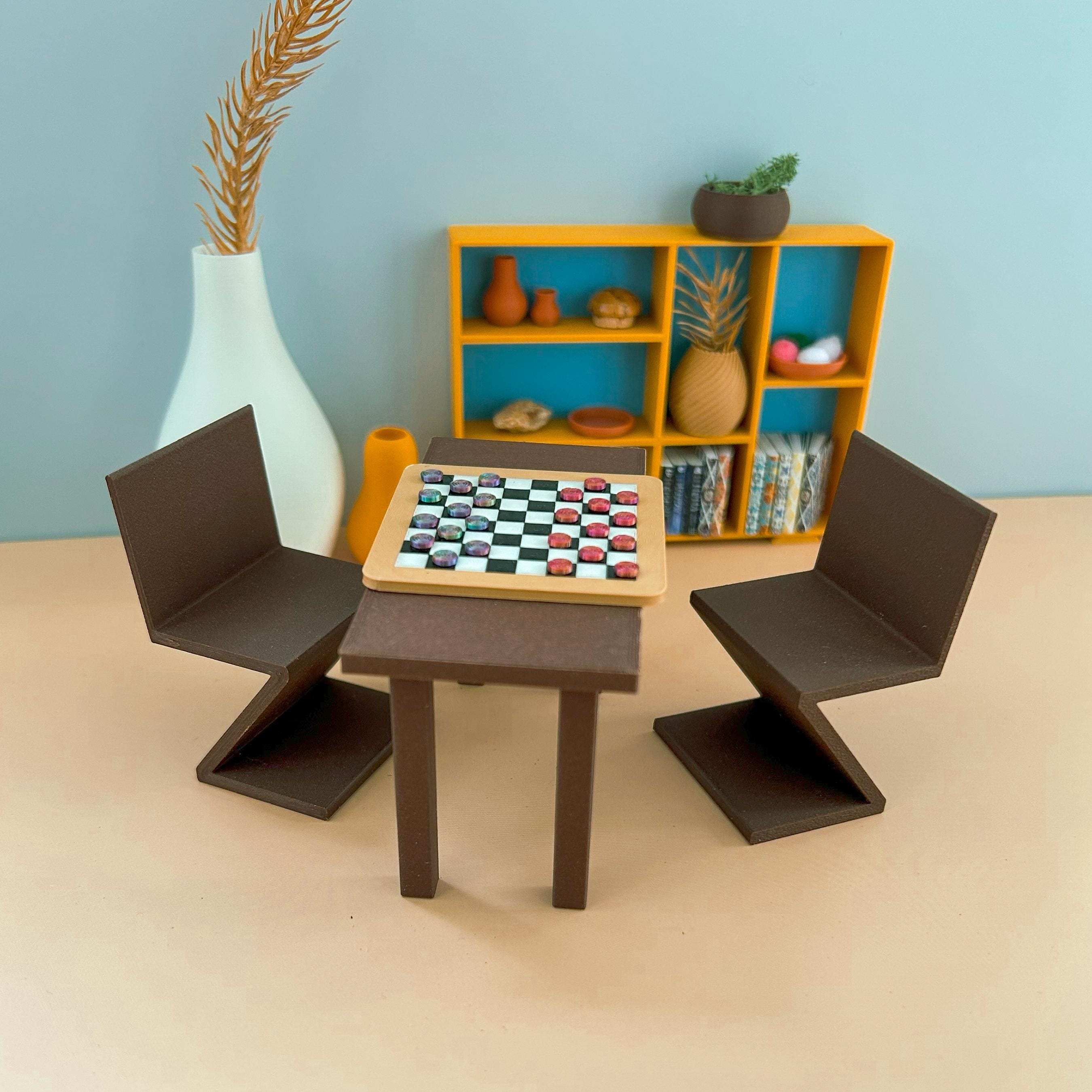 Colbert Checkers Mini 1:12 Scale Checkers Set With Board - Miniature Checkers Set for ...