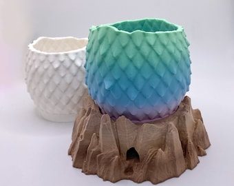 Dragon Egg Planter - 3D Printed with Stonelike Base for Succulents and Small Plants