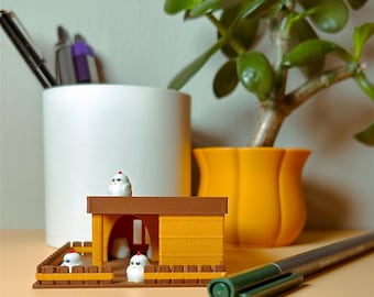 Juego de escritorio con mini gallinero: decoración original para el hogar o la oficina