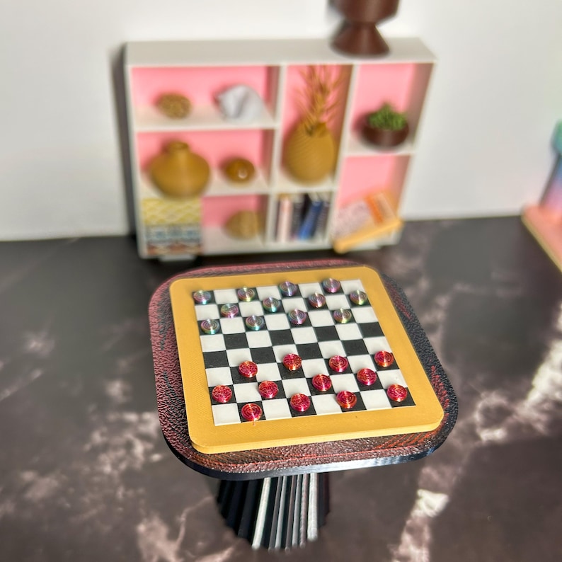 Colbert Checkers Mini 1:12 Scale Checkers Set With Board - Miniature Checkers Set for ...