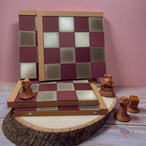 Custom Chess Board - Unique 4-Piece Compact Travel Board for Chess and Checkers - Handcrafted Portable Small Size Game Board