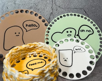 Base de cesta de ganchillo con diseño de fantasma divertido – Fondo de cesta redondo impreso en 3D, 4 o 6 pulgadas