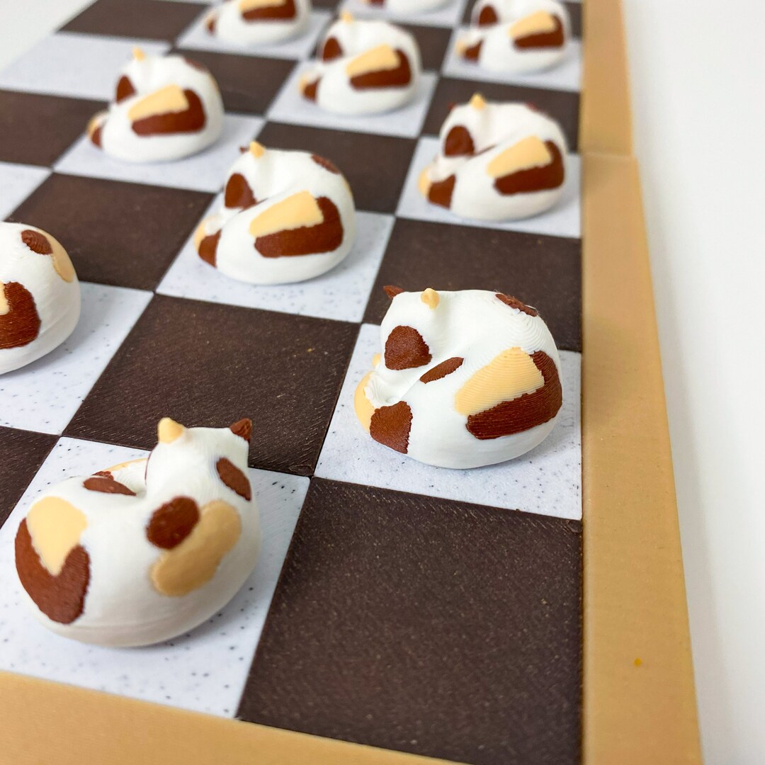 Cute Cat Checkers Set Unique Game Pieces for Cat Lovers Personalized Gift for Birthdays, Friends
