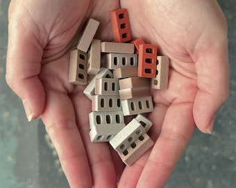 Ladrillos a escala 1:12 en varios colores: miniladrillos impresos en 3D para construir casas de muñecas o dioramas.